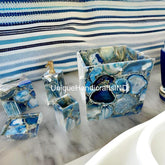 Luxury Bathroom Accessories Set, 5 Piece Blue agate Stone Bathroom Set, Vanity Set, Bathroom Decor, Handmade Set for Kitchen & Bathroom Unique Handicrafts IND