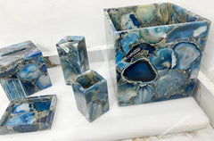 Luxury Bathroom Accessories Set, 5 Piece Blue agate Stone Bathroom Set, Vanity Set, Bathroom Decor, Handmade Set for Kitchen & Bathroom Unique Handicrafts IND