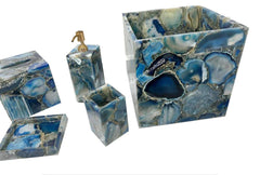 Luxury Bathroom Accessories Set, 5 Piece Blue agate Stone Bathroom Set, Vanity Set, Bathroom Decor, Handmade Set for Kitchen & Bathroom Unique Handicrafts IND