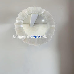 Halloween Sale Selenite Round Wall Mirror, Wall Mirror, Mirror ( Can be customized as per the size and design) Unique Handicrafts IND
