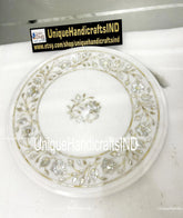 Marble Coffee Table Top with Mother of Pearl Stone Inlay Pietradura Floral Inlay Art Handmade Mid Century Modern Interior Unique Handicrafts IND