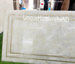 Custom Quartz Countertops, Quartz Table top ,  Quartz Stone Kitchen Countertops, Stone Kitchen Island Bar, Brass work around the border Unique Handicrafts IND