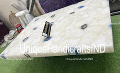 White Quartz Gemstone Dining Table Modern Furniture Quartz Kitchen & Office Meeting Table Handmade Crystal Countertop Slab Hallway Decors Unique Handicrafts IND