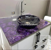 Luxury Amethyst Kitchen & Bathroom Countertop – Handcrafted Semi-Precious Stone Sink Surface Unique Handicrafts IND