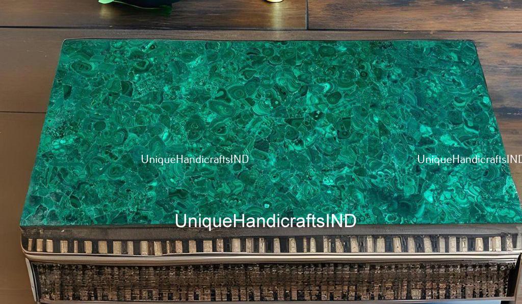 Modern Malachite Table | Malachite Table Top | Luxury Green Stone Furniture | Unique Gemstone Accent Table Slabs Unique Handicrafts IND