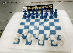Christmas Gifts Beautiful Marble Chess Set With Turquoise Inlay Mosaic Art ,Marble Chess Pieces Best Thanksgiving Gift, Fiancé Gift Decor Unique Handicrafts IND