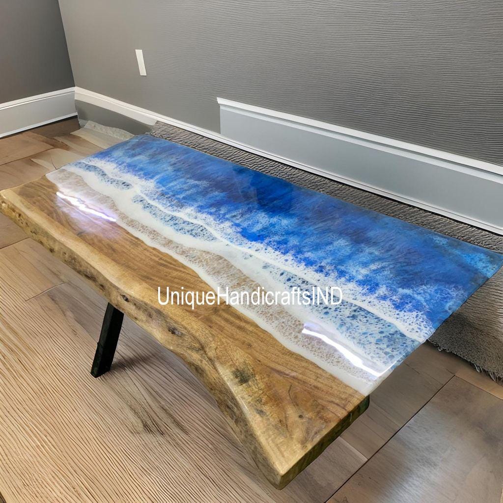 Ocean Table | Epoxy Resin Coffee Table | Ocean Art Dining ,Coffee, Side Table | Walnut Epoxy Round Table | Unique Coffee Table | Sea Table Unique Handicrafts IND