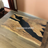 Live Edge Table, Black Epoxy Resin Table, Kitchen Table, Walnut Slab, Live Edge Dining Table Handmade Epoxy Countertops Furniture Unique Handicrafts IND