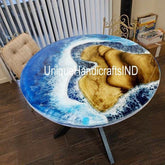 Round Ocean Wave Epoxy Table Handmade Epoxy Coffee Table Made To Order With Iron Legs Conference Table Wooden Epoxy Table Home Decors Unique Handicrafts IND