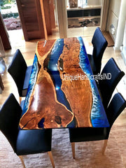 Made To Order Acacia Wood Rectangular Ocean Epoxy Table Tops Handmade Resin River Live Edge Handmade Dinning Room Furniture Unique Handicrafts IND