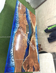 Made To Order Acacia Wood Rectangular Ocean Epoxy Table Tops Handmade Resin River Live Edge Handmade Dinning Room Furniture Unique Handicrafts IND