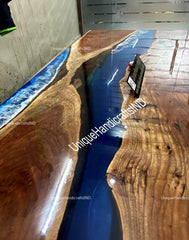 Made To Order Acacia Wood Rectangular Ocean Epoxy Table Tops Handmade Resin River Live Edge Handmade Dinning Room Furniture Unique Handicrafts IND