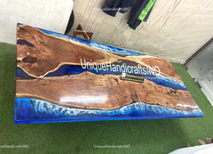 Made To Order Acacia Wood Rectangular Ocean Epoxy Table Tops Handmade Resin River Live Edge Handmade Dinning Room Furniture Unique Handicrafts IND