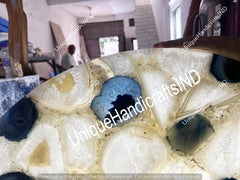 Crystal Quartz Round Center Table Top, Agate Table Light, Geode Stone Coffee Table Top Interior Gift Her Unique Handicrafts IND