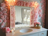 Wall Mirror in Rose quartz stone - Handcrafted Natural Stone Frame-Mirror mid century Interior, Luxury Vanity wall mirror Unique Handicrafts IND