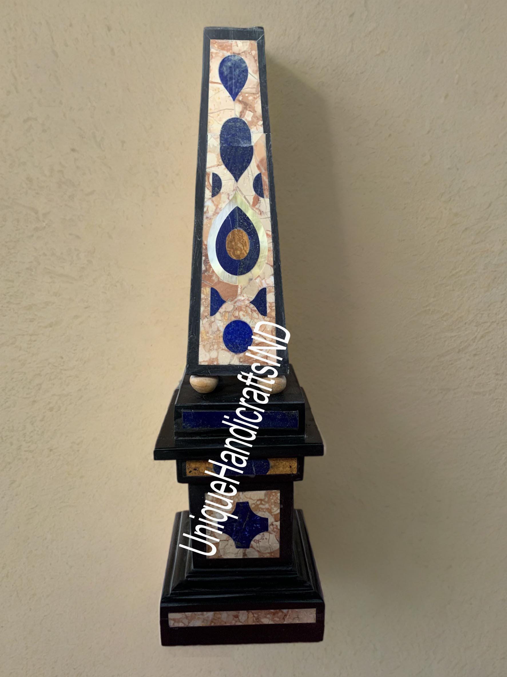 Black & Blue Marble Random Multi Stone Monolithic Pillar Obelisk, Egyptians, Antique Marble Custom Gifts, Living Showpiece Decorative Unique Handicrafts IND