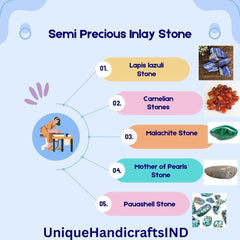 Buy White Marble Pietra Dura Inlay Table – Lapis Lazuli Semi Precious Floral Art | Home Interior Decor Unique Handicrafts IND