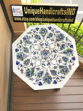 Side Table - White Marble Balcony Table, Pietradura Floral Art Lapis End Table,Accent Table, Narrow Side Table, Laptop Side Table Gift Her Unique Handicrafts IND