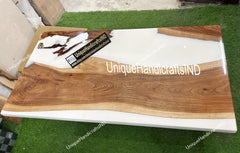 Wooden Epoxy Resin Dining Table White Epoxy Table, Dining Table Resin Epoxy Table Kitchen Handmade Furniture Unique Handicrafts IND
