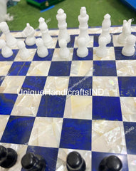 Christmas Gifts Custom Luxury Chess Set With Chess Pieces, Square Marble White Chess Lazuli Lazuli Inlay Art for Living Room Decor Unique Handicrafts IND