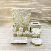 Mother of Pearl Bathroom Set of 8 Pcs | Elegant Marble Mop Bathroom Accessories Set with Soap Dispenser, Toothbrush Holder, Tumbler Unique Handicrafts IND
