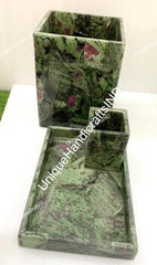 Purple & Green Aventurine Stone Bathroom Set of 3 pcs / Bathroom Accessories / Bathroom decor /bathroom Set Ruby-in-Zoisite and Purple Agate Unique Handicrafts IND