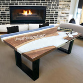 Custom Order Natural Walnut White Epoxy Table -Live Edge - River Table - Dining Table-Coffee Table-Office Table-Kitchen Table- %100 Handmade Unique Handicrafts IND
