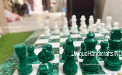 Christmas Gifts Buy Green Malachite Marble Chess Set With Chess pieces , Marble Handmade Malachite Chess Table Top For Home And Gifts Unique Handicrafts IND