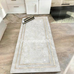 Custom Quartz Countertops, Quartz Table top ,  Quartz Stone Kitchen Countertops, Stone Kitchen Island Bar, Brass work around the border Unique Handicrafts IND