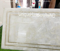 Gorgeous High Quality Quartz Coffee Table/ illuminate Table Top, Agate Counter Slab ,Kitchen & Dining Countertop Slab With Brass Border Unique Handicrafts IND