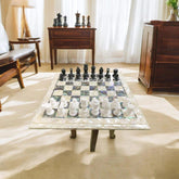 Christmas Gifts White Marble Chess Set - Handmade Indoor Game with Pauashell Inlaid - Unique Gift for Dad & Top Table Decoration Unique Handicrafts IND