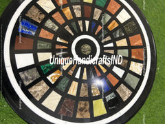 Black Marble Coffee Table Top Handmade Semi Precious Stone Mosaic Inlay Art Home Decor Collectible Furniture Gift For Her Unique Handicrafts IND