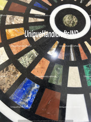 Black Marble Coffee Table Top Handmade Semi Precious Stone Mosaic Inlay Art Home Decor Collectible Furniture Gift For Her Unique Handicrafts IND