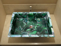 Beautiful Stone Vanity Countertop Sink Marble Green Agate Quartz Wash Basin Round Sink for Kitchen Bathroom Decor Unique Handicrafts IND