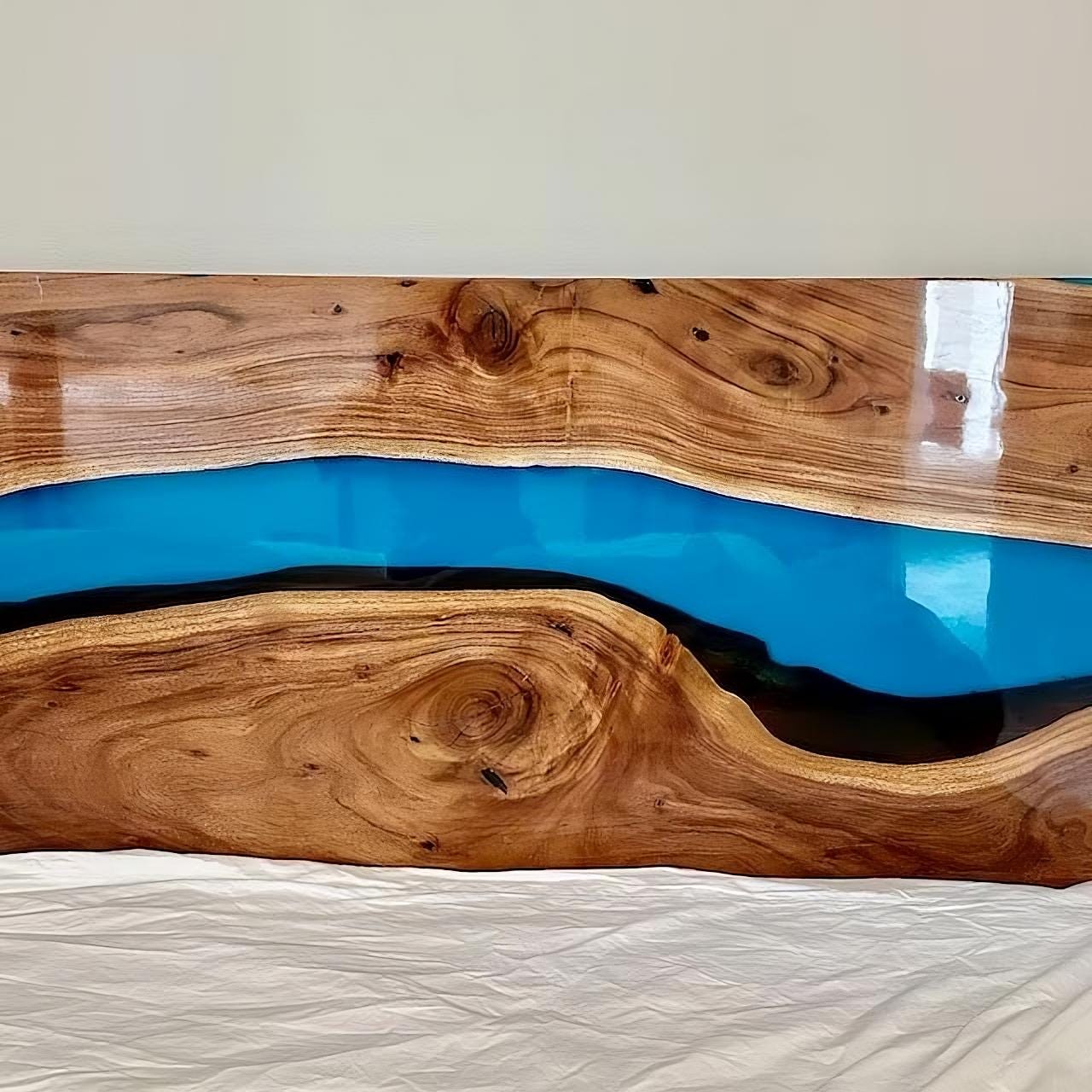 Epoxy Panel for Bed, Craft Wooden Blue Epoxy Bed Headboard, Bedroom Decor for Hotel, Epoxy Decor for Spa, Children room Headboard Unique Handicrafts IND