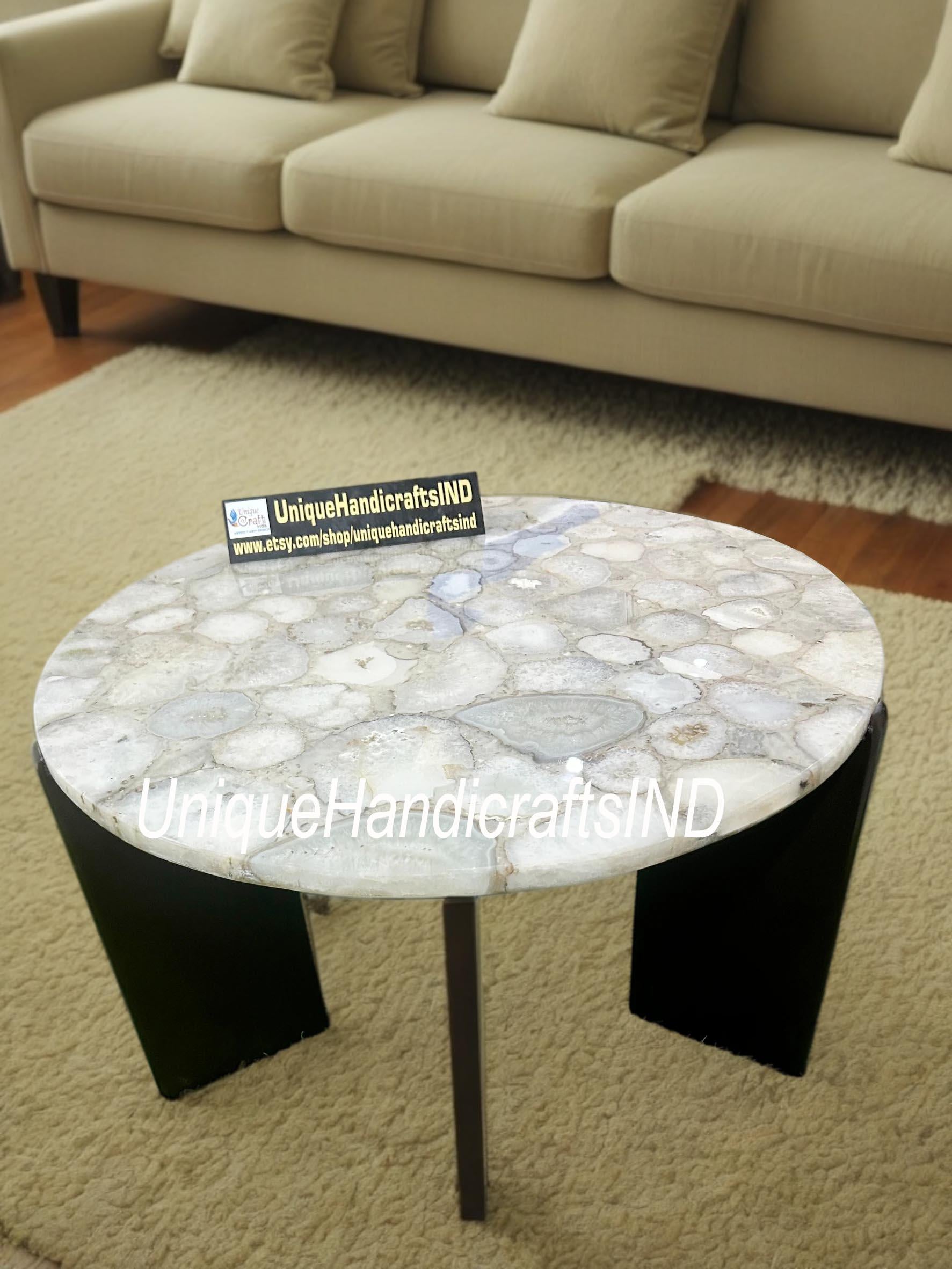 Custom made Stone Coffee table / White Quartz Stone Center Sofa Coffee Table Crystal Healing Gemstone Modern Arts Handmade Furniture Unique Handicrafts IND