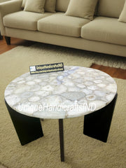 Custom made Stone Coffee table / White Quartz Stone Center Sofa Coffee Table Crystal Healing Gemstone Modern Arts Handmade Furniture Unique Handicrafts IND