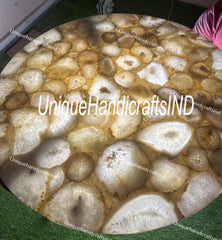 Custom Natural Round Stone Table Tops, White Round Coffee Table Top, Quartz Desk Table Home Decor, Marble Coffee Serving Board Tray Table Unique Handicrafts IND