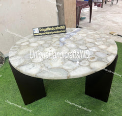 Custom made Stone Coffee table / White Quartz Stone Center Sofa Coffee Table Crystal Healing Gemstone Modern Arts Handmade Furniture Unique Handicrafts IND