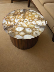Custom Natural Round Stone Table Tops, White Round Coffee Table Top, Quartz Desk Table Home Decor, Marble Coffee Serving Board Tray Table Unique Handicrafts IND