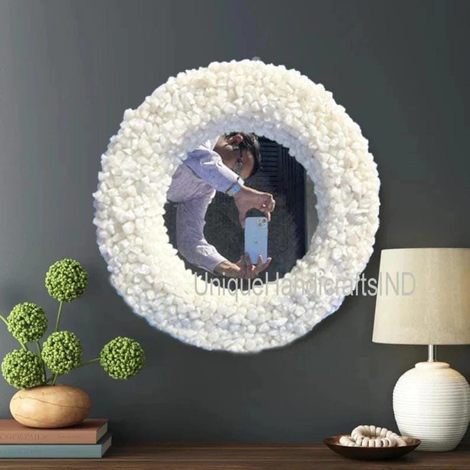 Antique Crystal Mirror, Stone Wall Hanging mirror, Quartz Wall Mirror, Bathroom Wash basin Decorative Mirror, Design mirror Unique Handicrafts IND