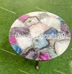 Buy PATIO TABLE, Handmade Mix Agate Stone Coffee Table, Custom Made Indoor & Outdoor Use – Garden, Patio, or Pool Area, Mid Century Table Unique Handicrafts IND
