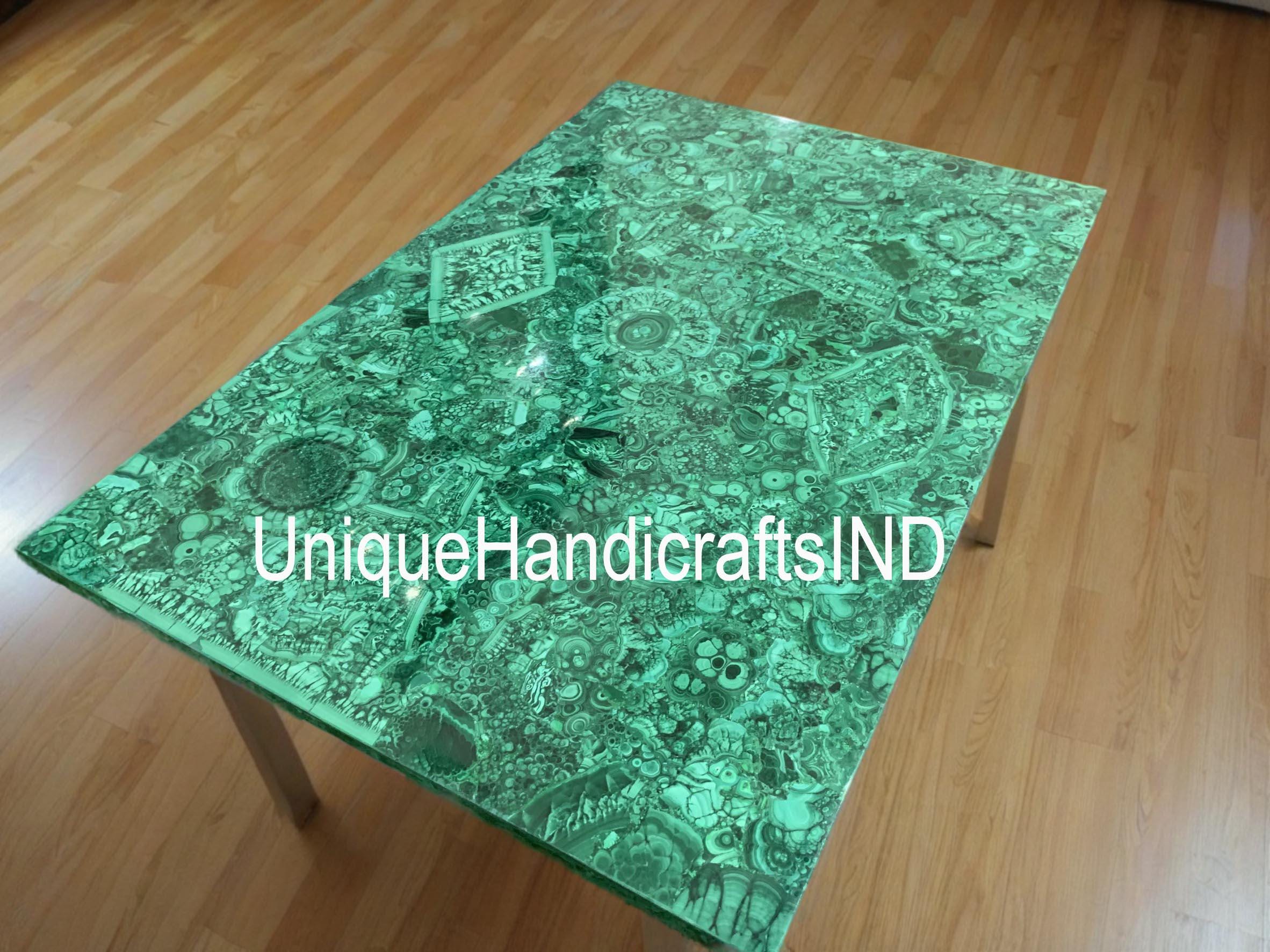 Marble Malachite Table Top Stones Random Work Semi Precious Stone Handmade Work / Malachite Kitchen Counter Unique Handicrafts IND