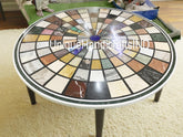 Round Marble Center Mosaic Table Top Semi Precious Stones Handicraft Pietra Dura Work Unique Handicrafts IND