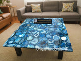 Buy Luxury Blue Agate Coffee Table In Square Shape You Can Use As a Garden Table, Office Table, Centre Table, Patio Table Mid Century Arts Unique Handicrafts IND