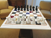 Christmas Gifts Buy Unique White Marble Chess Board Set 12"x12" with Marble Chess pieces Multi Stone Inlay Arts Unique Handicrafts IND