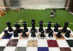 Christmas Gifts Buy Unique White Marble Chess Board Set 12"x12" with Marble Chess pieces Multi Stone Inlay Arts Unique Handicrafts IND