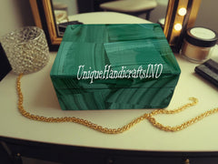 Malachite Marble Jewellery Box, Trinket Box, Unique Gift For Her, Handcrafted Jewel Box, Multi Use Box, Dust Absorber, Air Purifier Unique Handicrafts IND