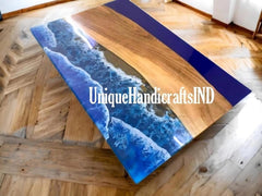 Ocean Wave Epoxy Resin Top Center Sofa Dining Table, Kitchen Slab Table, Custom Made Epoxy Resin Table, Natural Wood 24x48, 36x60 inch Decor Unique Handicrafts IND