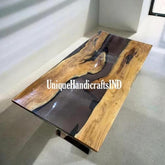 Epoxy Dining Table With Black Tint Resin Arts / Epoxy Table Top Handmade Resin River Table for Farmhouse and Kitchen Countertop Decor Unique Handicrafts IND
